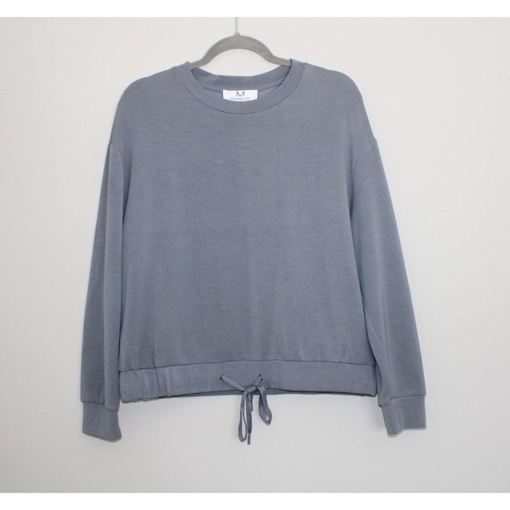 Magaschoni Minimalist Modal Gray Sweatshirt Top Drawstring Waist Long Sleeve Med